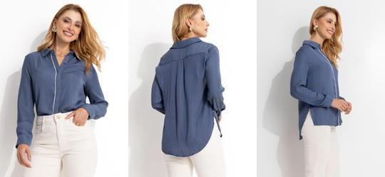 Camisa Azul em Poli�ster