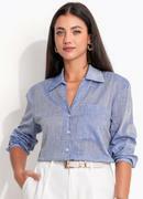 Camisa Azul em Viscose Voil