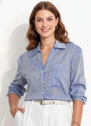 Camisa Azul em Viscose Voil