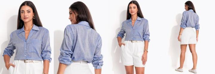 Camisa Azul em Viscose Voil
