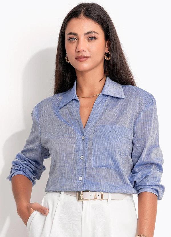 Quintess - Camisa Azul em Viscose Voil