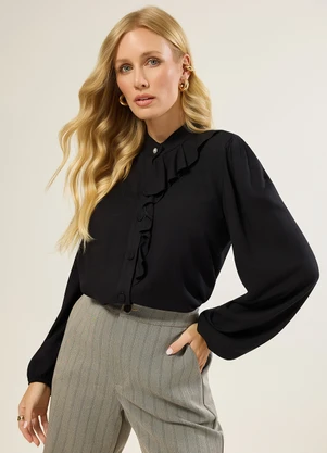 Naguchi - Camisa com Babado Gola Preto - NAGUCHI