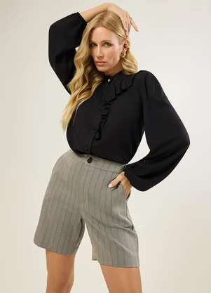 Naguchi - Camisa com Babado Gola Preto - NAGUCHI