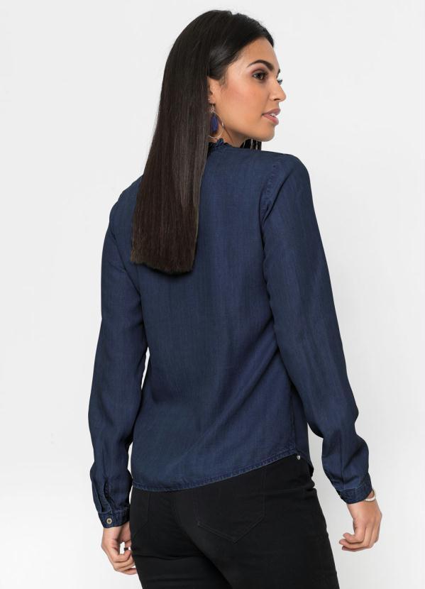 bonprix - Camisa com Babado na Gola Azul Escuro 6