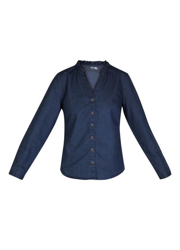 bonprix - Camisa com Babado na Gola Azul Escuro 4