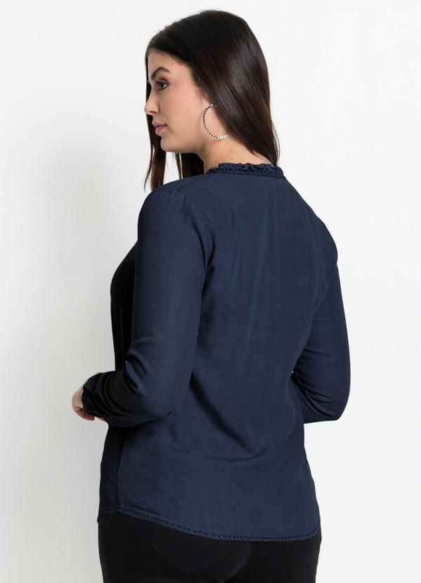 bonprix - Camisa com Babado na Gola Azul Escuro 2