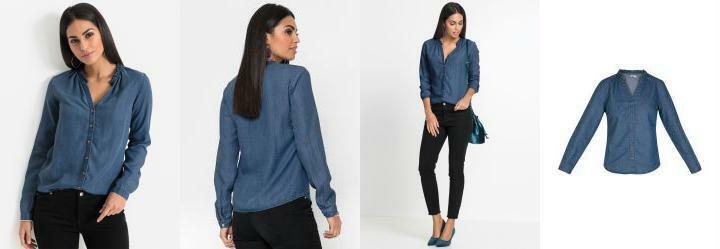 Camisa com Babado na Gola Azul