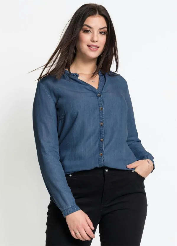 bonprix - Camisa com Babado na Gola Azul 5