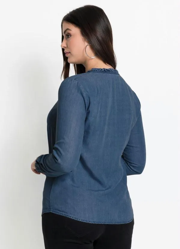 bonprix - Camisa com Babado na Gola Azul 6