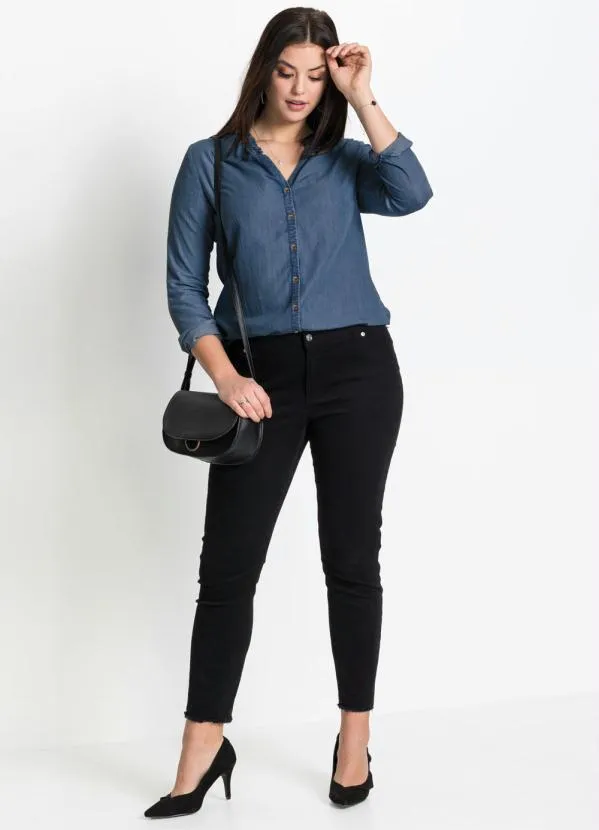 bonprix - Camisa com Babado na Gola Azul 7