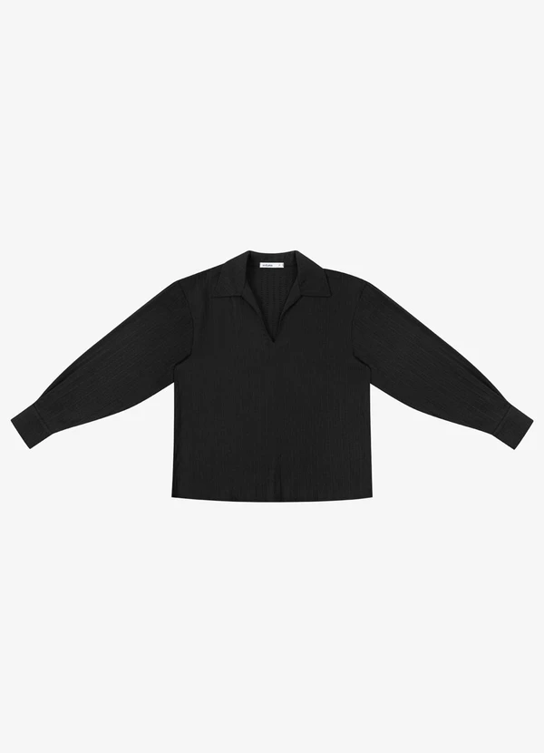 Camisa Feminina Manga Longa Decote V Preto - ENDLESS