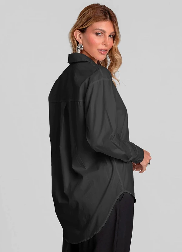 CAMISA FEMININA MANGA LONGA TRICOLINE PRETO - DIANNA