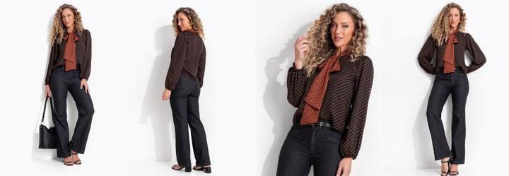 Camisa Geom�trico Preto em Crepe Plano