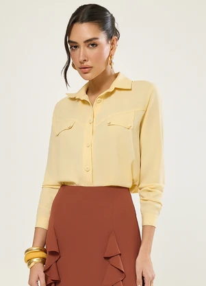 Naguchi - Camisa Manga Longa com Lapela Amarelo Vanilla - NAGUCHI