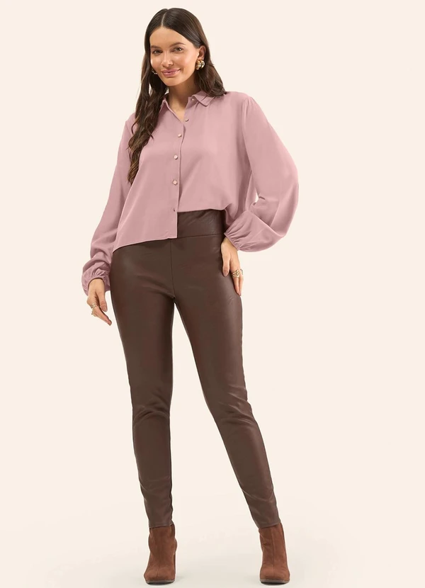 CAMISA MANGA LONGA EM VISCOSE ROSA - ROVITEX