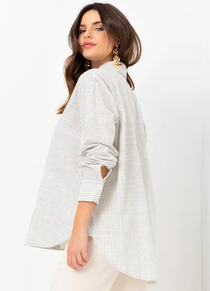 Mob - Camisa Over Size Listrada Verde - MOB