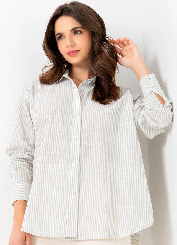 Mob - Camisa Over Size Listrada Verde