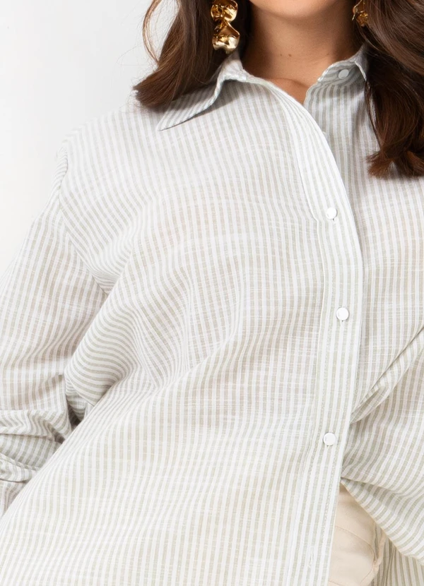 Mob - Camisa Over Size Listrada Verde 10