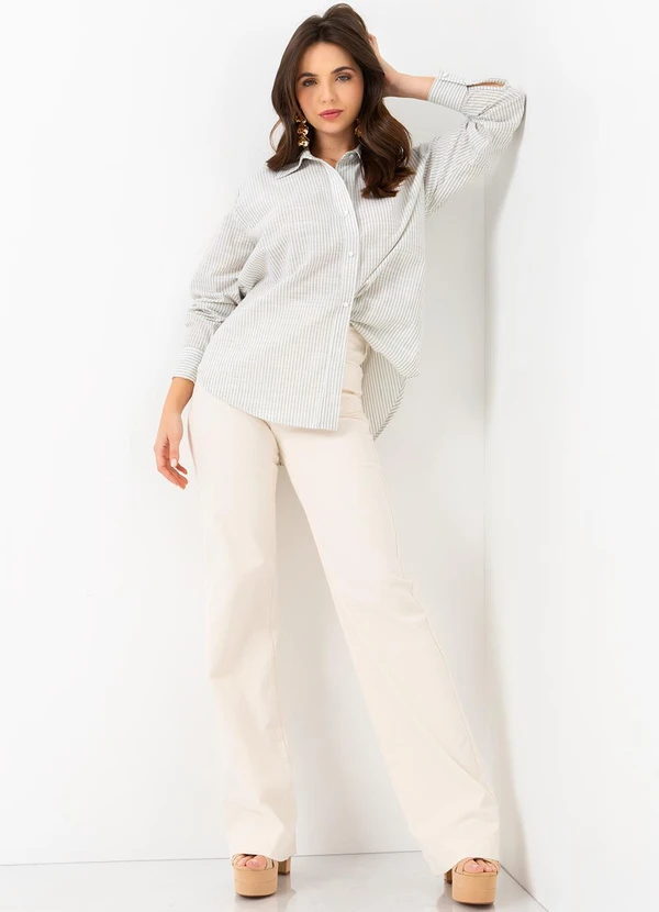 Mob - Camisa Over Size Listrada Verde 3