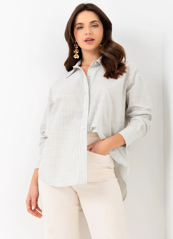 Mob - Camisa Over Size Listrada Verde 6