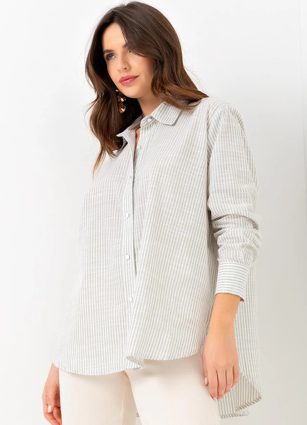 Mob - Camisa Over Size Listrada Verde 7