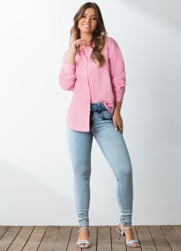 Quintess - Camisa Oversized Rosa Alongada 3