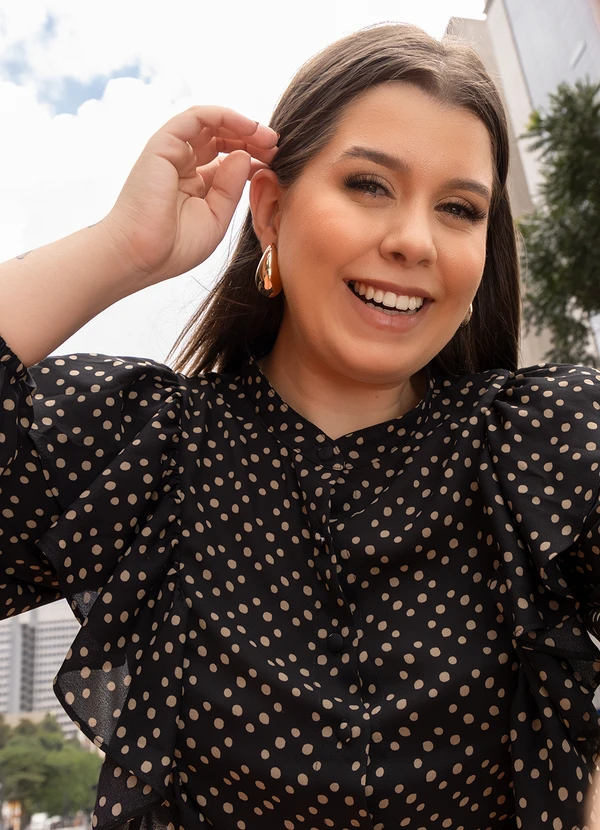 Quintess - Camisa Poá Irregular em Crepe Plano 9