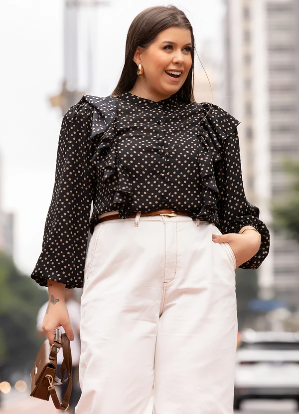 Quintess - Camisa Poá Irregular em Crepe Plano 5