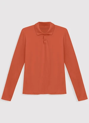 Basicamente - Camisa Polo Manga Longa Feminina Laranja Coral - BASICAMENTE