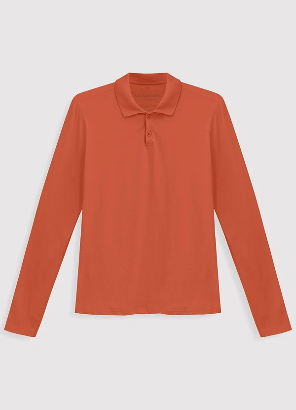Basicamente - Camisa Polo Manga Longa Feminina Laranja Coral