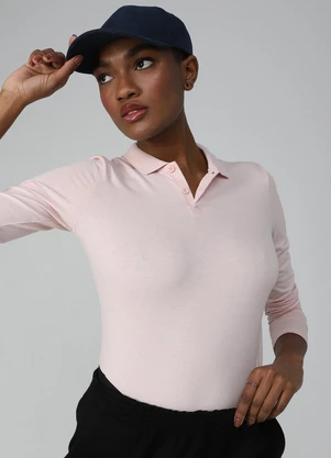 Basicamente - Camisa Polo Manga Longa Feminina Rosa Pastel - BASICAMENTE