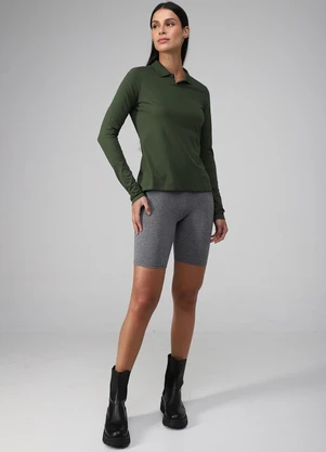 Basicamente - Camisa Polo Manga Longa Feminina Verde Selva - BASICAMENTE