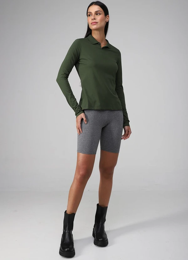 Basicamente - Camisa Polo Manga Longa Feminina Verde Selva 2