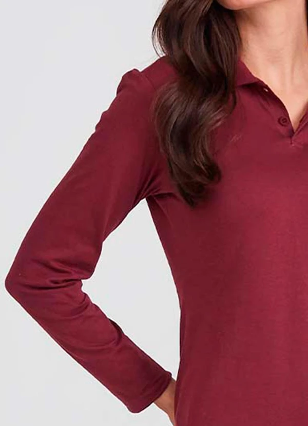 Basicamente - Camisa Polo Manga Longa Feminina Vermelho Vinho 2