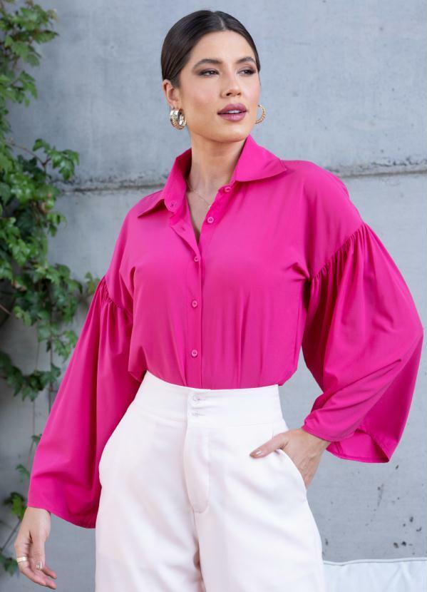 Quintess - Camisa Rosa de Botão com Detalhe nos Ombros 2
