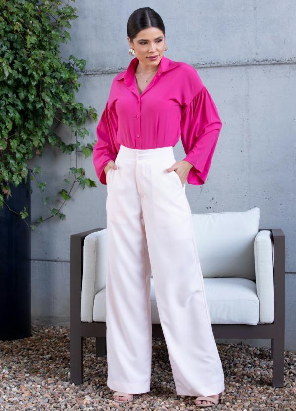 Quintess - Camisa Rosa de Botão com Detalhe nos Ombros 3