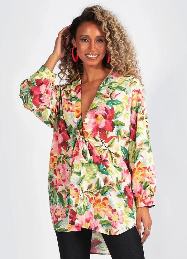 Farm - Camisa Viscose Floral Pintado Verde