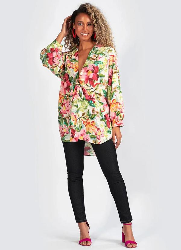 Farm - Camisa Viscose Floral Pintado Verde 3