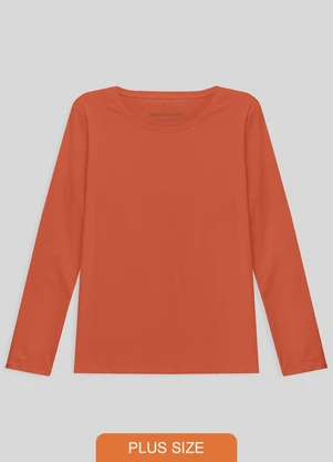 Basicamente - Camiseta Babylook Manga Longa Gola C Laranja - BASICAMENTE