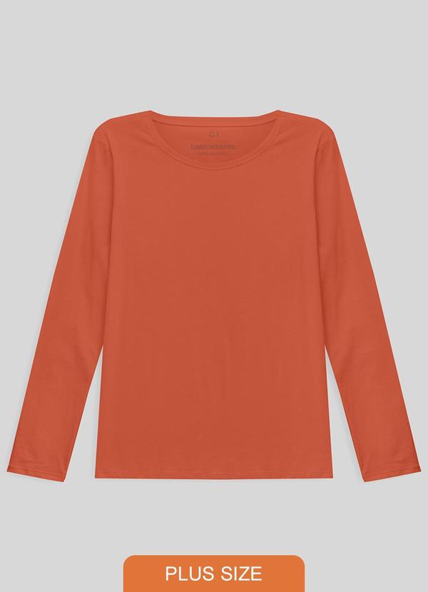Basicamente - Camiseta Babylook Manga Longa Gola C Laranja 1