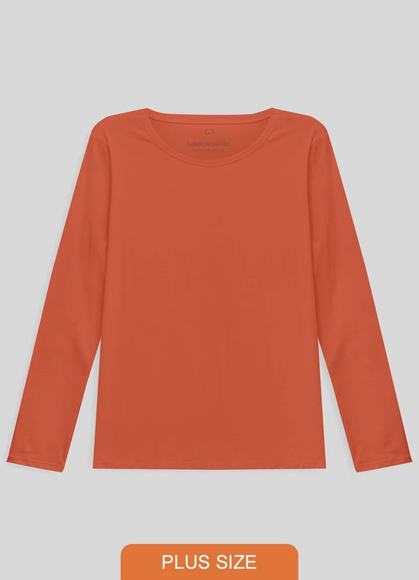 Basicamente - Camiseta Babylook Manga Longa Gola C Laranja