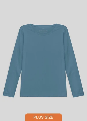 Basicamente - Camiseta Babylook Manga Longa Gola C Plus Azul - BASICAMENTE