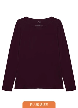 Basicamente - Camiseta Babylook Manga Longa Gola C Plus Wine - BASICAMENTE