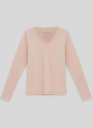 Basicamente - Camiseta Babylook Manga Longa Gola V Rosa Pastel - BASICAMENTE