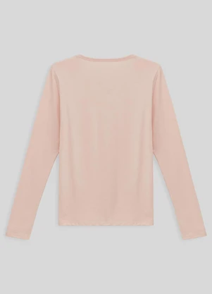 Basicamente - Camiseta Babylook Manga Longa Gola V Rosa Pastel - BASICAMENTE