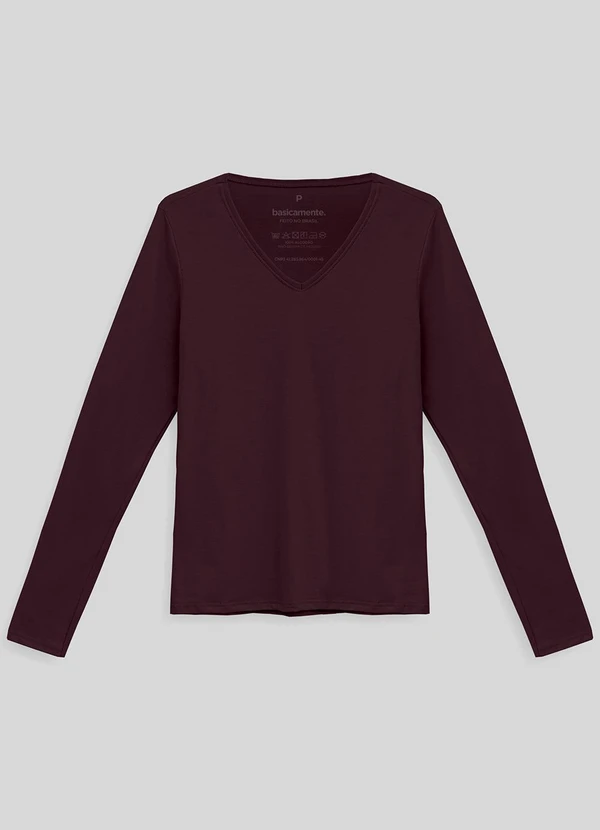 Basicamente - Camiseta Babylook Manga Longa Gola V