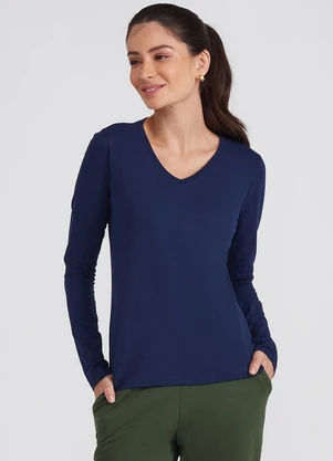 Basicamente - Camiseta Babylook Manga Longa Gola V - BASICAMENTE