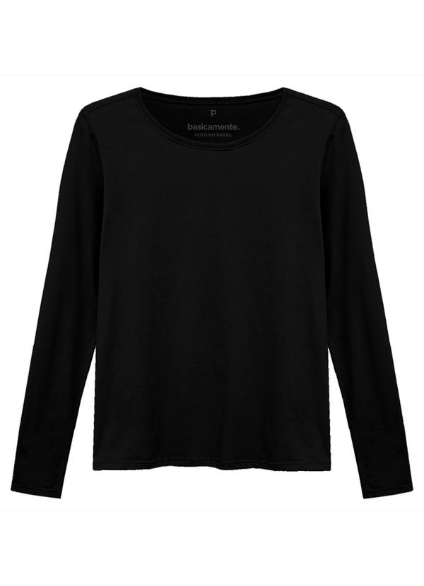 Basicamente - Camiseta Básica Manga Longa Feminina Preto