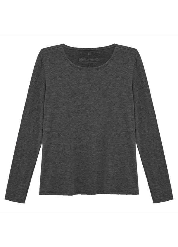 Basicamente - Camiseta Básica Manga Longa Mescla Escuro