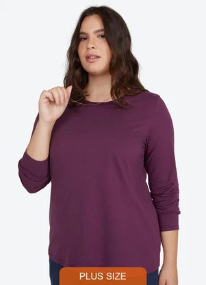 Basicamente - Camiseta Básica Manga Longa Plus Berinjela - BASICAMENTE
